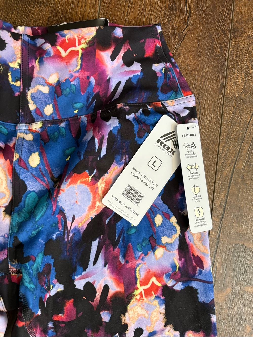 NWT RBX Bold Abstract Watercolor Leggings in Blue, Purple & Pink - Picture 3 of 6